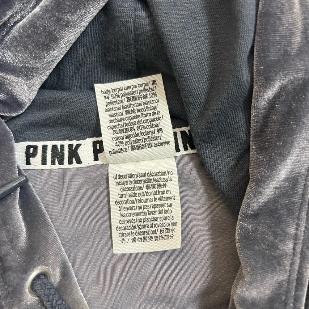 PINK Victoria’s Secret gray velour hoodie with pouch pocket long sleeves M - Picture 8 of 8